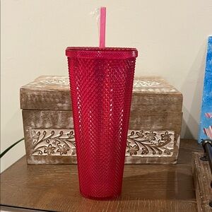 Red Studded Tumbler with Straw
